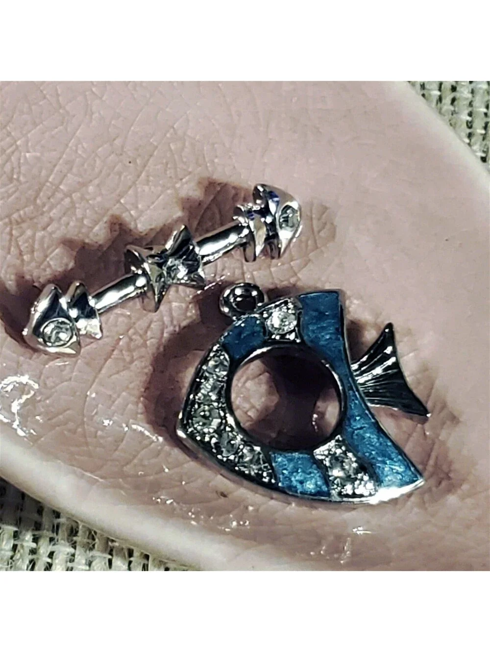 Vintage Austrian Crystal Silver Blue Enamel Tropical Fish Toggle Clasp